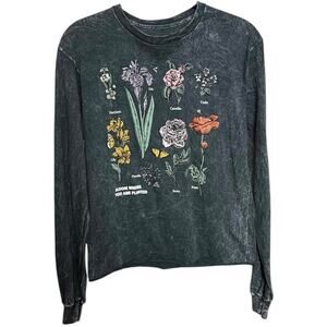 Cold Crush Botanical Graphic Charcoal Gray Long Sleeve Tee - S